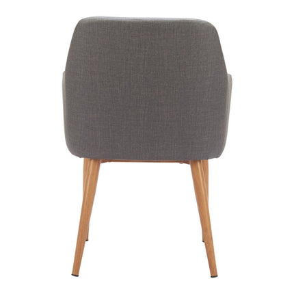 Set of Two Gray and Natural Faux Leather Dining Arm Chairs