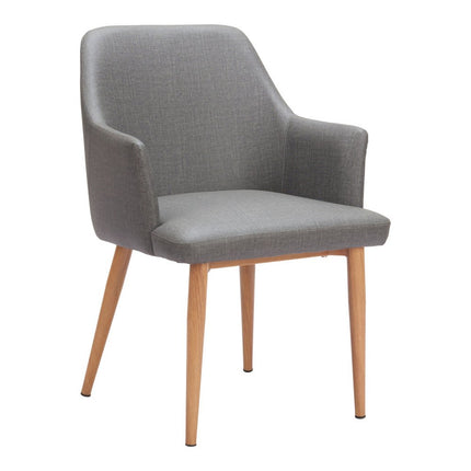 Set of Two Gray and Natural Faux Leather Dining Arm Chairs