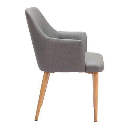 Set of Two Gray and Natural Faux Leather Dining Arm Chairs