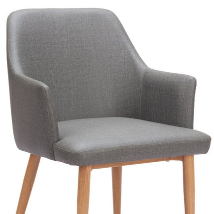 Set of Two Gray and Natural Faux Leather Dining Arm Chairs