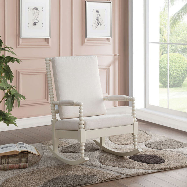 ACME 59524 Tristin Rocking Chair, Cream Fabric & White  1
