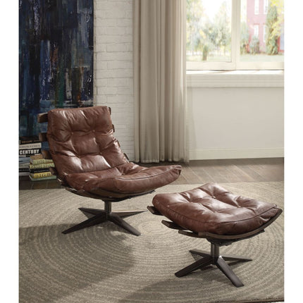 ACME 59530 Gandy 2 Piece Pack Chair & Ottoman, Retro Brown Top Grain Leather