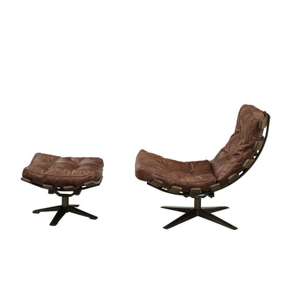 ACME 59530 Gandy 2 Piece Pack Chair & Ottoman, Retro Brown Top Grain Leather