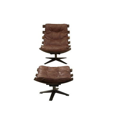ACME 59530 Gandy 2 Piece Pack Chair & Ottoman, Retro Brown Top Grain Leather