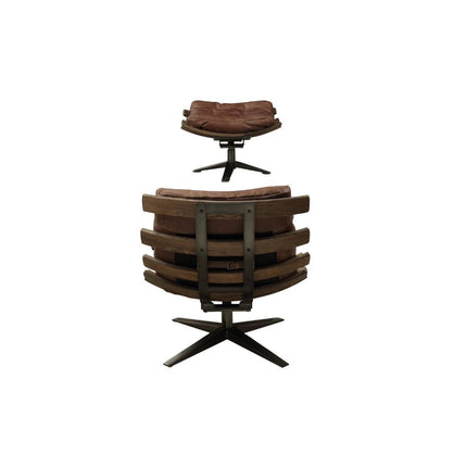 ACME 59530 Gandy 2 Piece Pack Chair & Ottoman, Retro Brown Top Grain Leather
