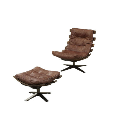 ACME 59530 Gandy 2 Piece Pack Chair & Ottoman, Retro Brown Top Grain Leather