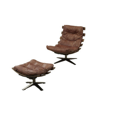 ACME 59530 Gandy 2 Piece Pack Chair & Ottoman, Retro Brown Top Grain Leather ACME Furniture