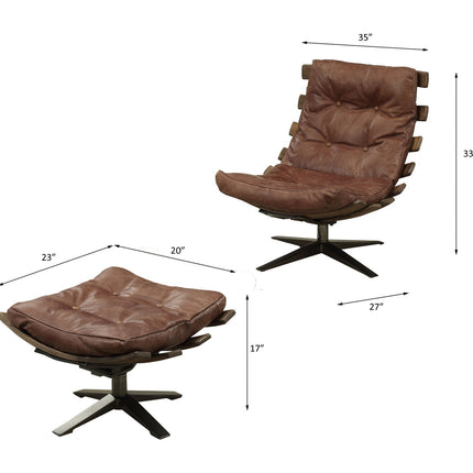 ACME 59530 Gandy 2 Piece Pack Chair & Ottoman, Retro Brown Top Grain Leather