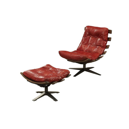ACME 59531 Gandy 2 Piece Pack Chair & Ottoman, Antique Red Top Grain Leather