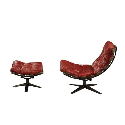 ACME 59531 Gandy 2 Piece Pack Chair & Ottoman, Antique Red Top Grain Leather