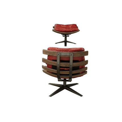 ACME 59531 Gandy 2 Piece Pack Chair & Ottoman, Antique Red Top Grain Leather