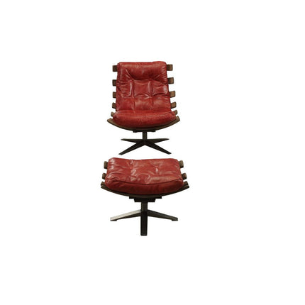 ACME 59531 Gandy 2 Piece Pack Chair & Ottoman, Antique Red Top Grain Leather