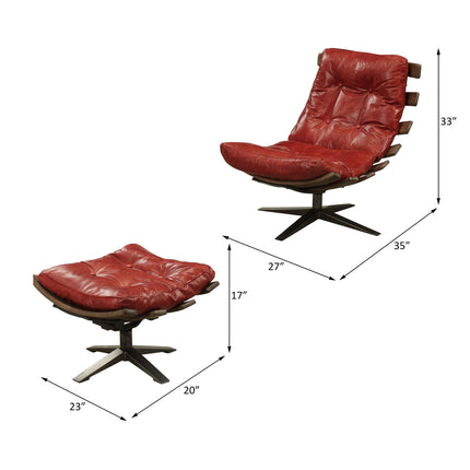 ACME 59531 Gandy 2 Piece Pack Chair & Ottoman, Antique Red Top Grain Leather