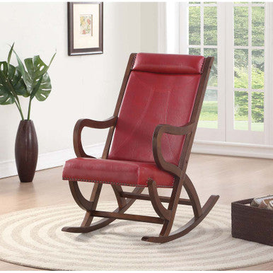 ACME 59536 Triton Rocking Chair, Burgundy PU & Walnut ACME Furniture