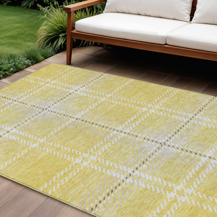 9' X 12' Yellow Black And Ivory Plaid Washable Indoor Outdoor Area Rug HomeRoots