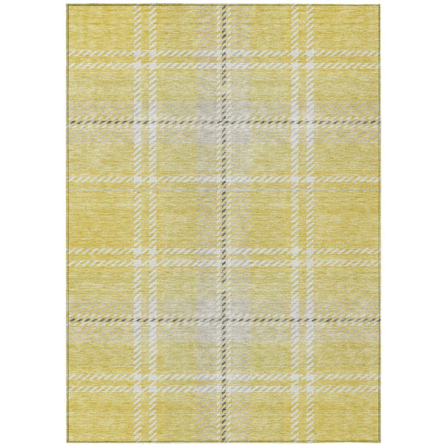 9' X 12' Yellow Black And Ivory Plaid Washable Indoor Outdoor Area Rug HomeRoots