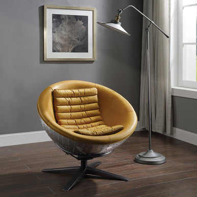 ACME 59664 Brancaster Accent Chair, Turmeric Top Grain Leather & Aluminum ACME Furniture