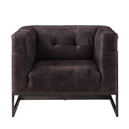 ACME 59667 Sagat Accent Chair, Antique Ebony Top Grain Leather & Rustic Oak