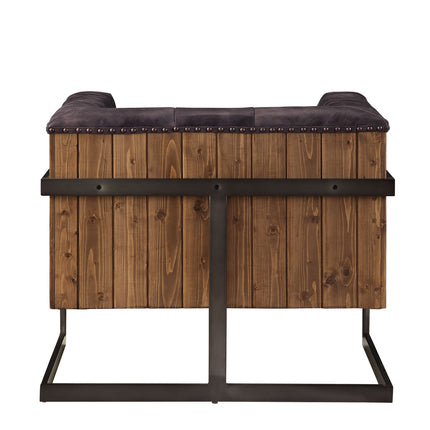 ACME 59667 Sagat Accent Chair, Antique Ebony Top Grain Leather & Rustic Oak