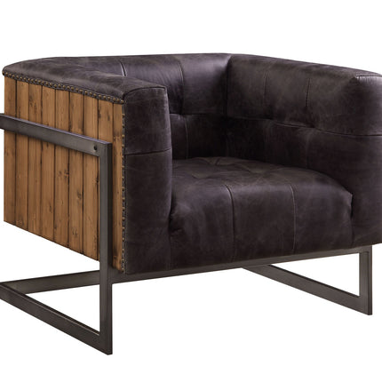 ACME 59667 Sagat Accent Chair, Antique Ebony Top Grain Leather & Rustic Oak