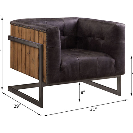 ACME 59667 Sagat Accent Chair, Antique Ebony Top Grain Leather & Rustic Oak
