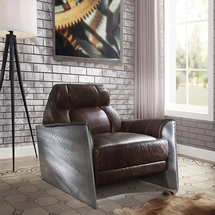 ACME 59715 Brancaster Accent Chair, Espresso Top Grain Leather & Aluminum