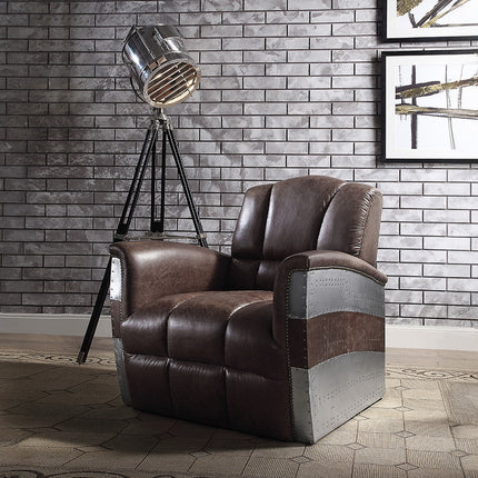 ACME 59716 Brancaster Accent Chair, Retro Brown Top Grain Leather & Aluminum