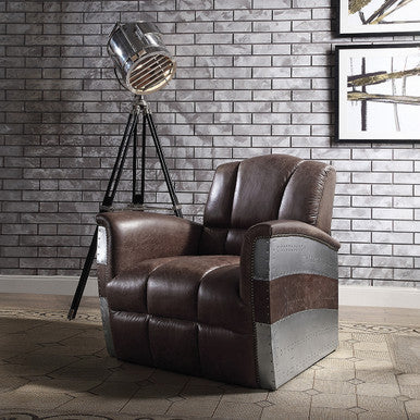 ACME 59716 Brancaster Accent Chair, Retro Brown Top Grain Leather & Aluminum ACME Furniture