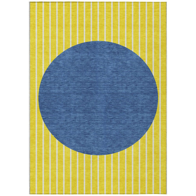9' X 12' Yellow And Blue Striped Washable Indoor Outdoor Area Rug HomeRoots