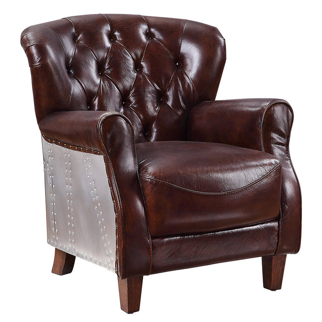 ACME 59830 Brancaster Vintage Brown & Aluminum Accent Chair