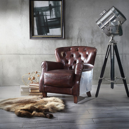 ACME 59830 Brancaster Vintage Brown & Aluminum Accent Chair