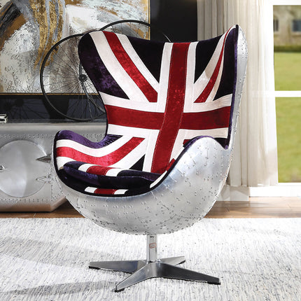 ACME 59835 Brancaster Pattern Fabric & Aluminum Accent Chair