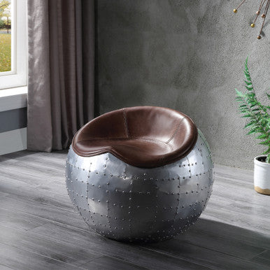 ACME 59836 Brancaster Ottoman, Retro Brown Top Grain Leather & Aluminum ACME Furniture