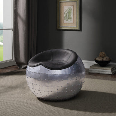 ACME 59837 Brancaster Ottoman, Antique Ebony Top Grain Leather & Aluminum ACME Furniture