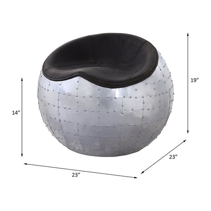 ACME 59837 Brancaster Ottoman, Antique Ebony Top Grain Leather & Aluminum