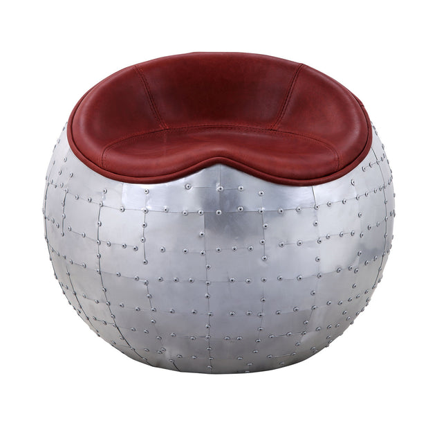 ACME 59838 Brancaster Ottoman, Antique Red Top Grain Leather & Aluminum
