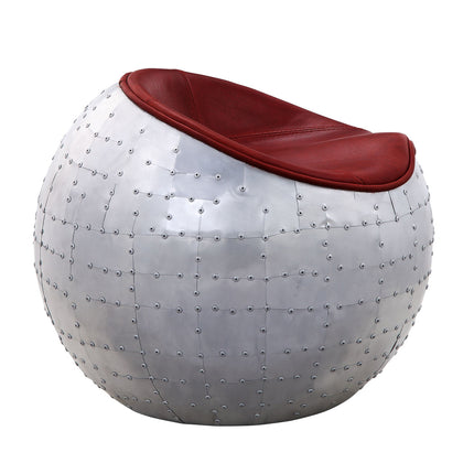 ACME 59838 Brancaster Ottoman, Antique Red Top Grain Leather & Aluminum