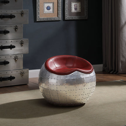 ACME 59838 Brancaster Ottoman, Antique Red Top Grain Leather & Aluminum