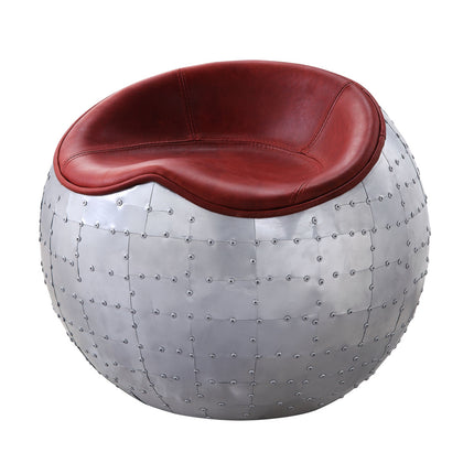 ACME 59838 Brancaster Ottoman, Antique Red Top Grain Leather & Aluminum