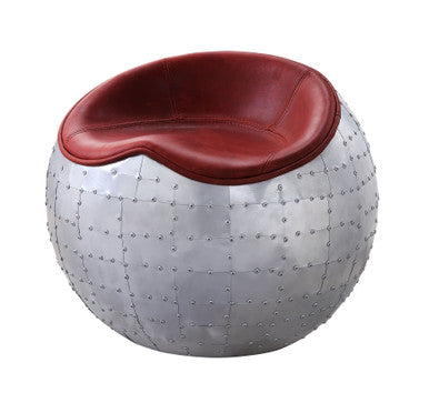 ACME 59838 Brancaster Ottoman, Antique Red Top Grain Leather & Aluminum ACME Furniture