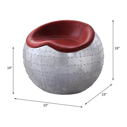 ACME 59838 Brancaster Ottoman, Antique Red Top Grain Leather & Aluminum