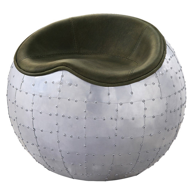 ACME 59839 Brancaster Ottoman, Antique Emerald Top Grain Leather & Aluminum