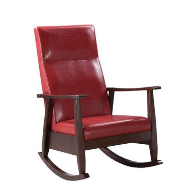 ACME 59931 Raina Rocking Chair, Red PU & Espresso Finish ACME Furniture