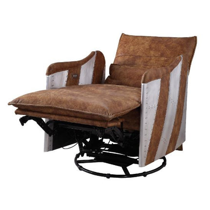ACME 59942 Qalurne Power Recliner with Swivel Function, 2-Tone Mocha Top Grain Leather & Aluminum