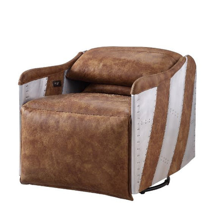 ACME 59942 Qalurne Power Recliner with Swivel Function, 2-Tone Mocha Top Grain Leather & Aluminum