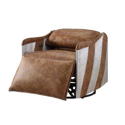 ACME 59942 Qalurne Power Recliner with Swivel Function, 2-Tone Mocha Top Grain Leather & Aluminum