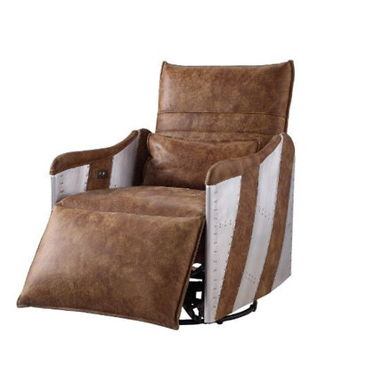ACME 59942 Qalurne Power Recliner with Swivel Function, 2-Tone Mocha Top Grain Leather & Aluminum