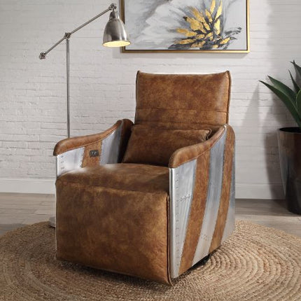 ACME 59942 Qalurne Power Recliner with Swivel Function, 2-Tone Mocha Top Grain Leather & Aluminum