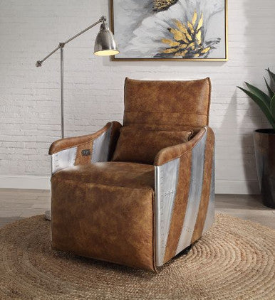 ACME 59942 Qalurne Power Recliner with Swivel Function, 2-Tone Mocha Top Grain Leather & Aluminum ACME Furniture