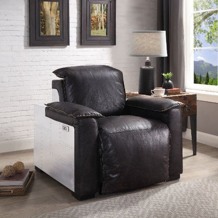 ACME 59943 Nernoss Power Motion Recliner, Dark Grain Brown Leather & Aluminum